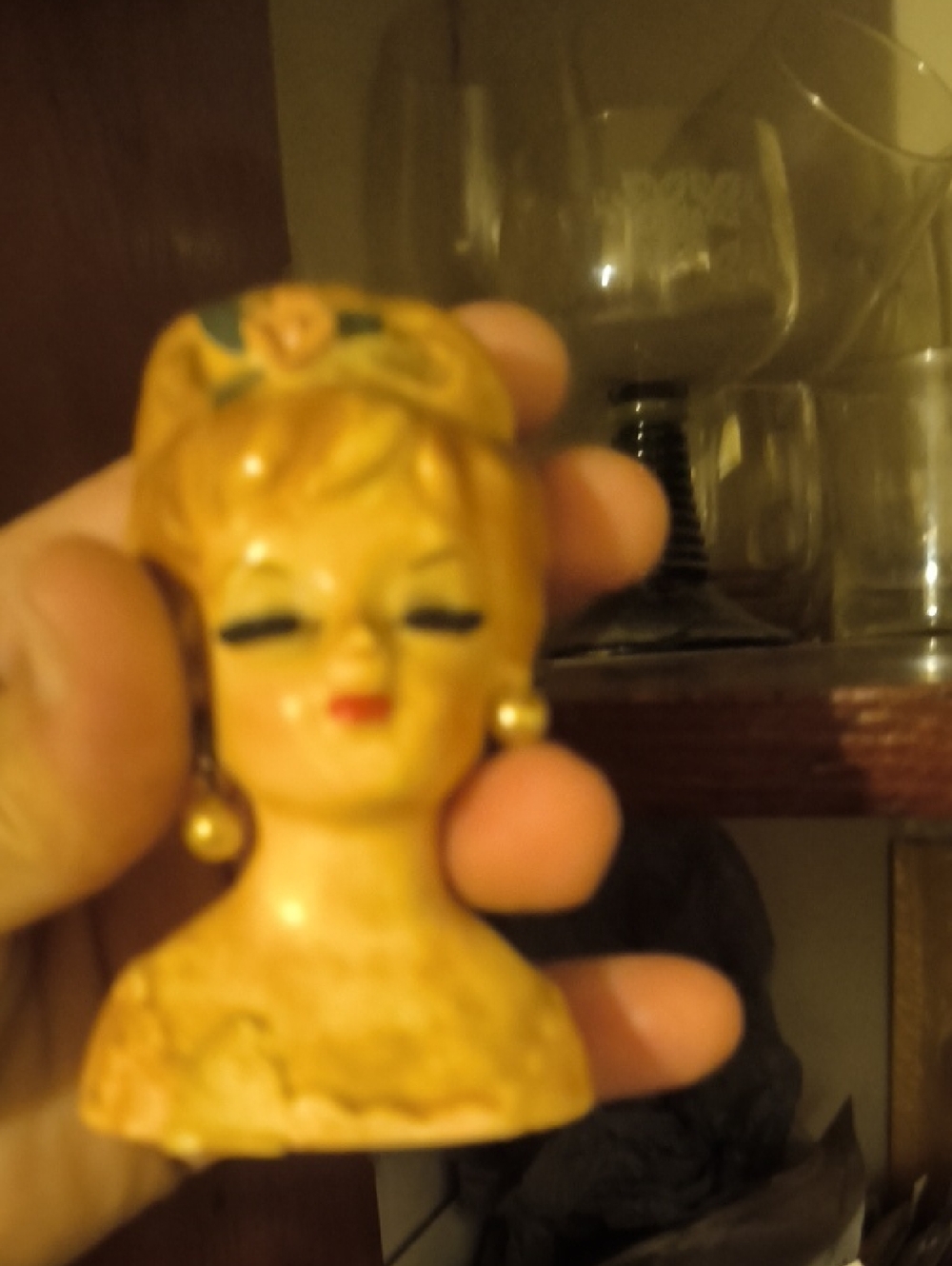 Hand-Painted Ceramic Lady Head Vase - Yellow